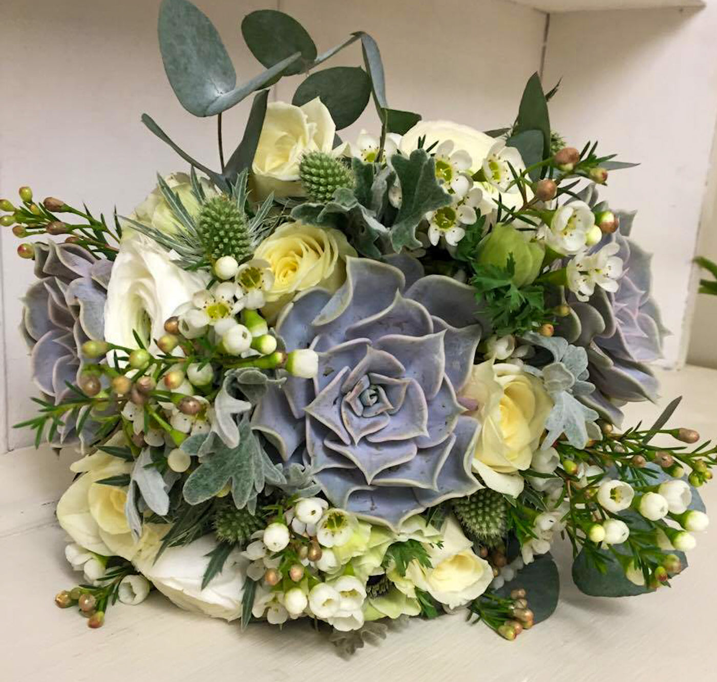 Succulent & Wax Flower Bridal Bouquet